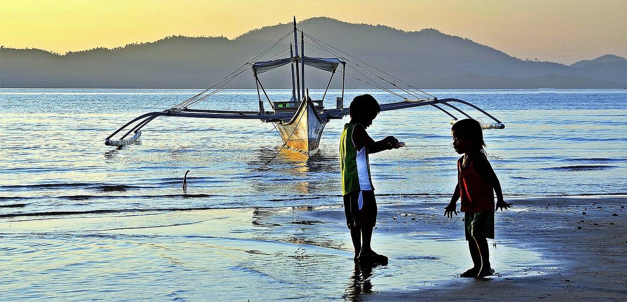 beach, children, fishing