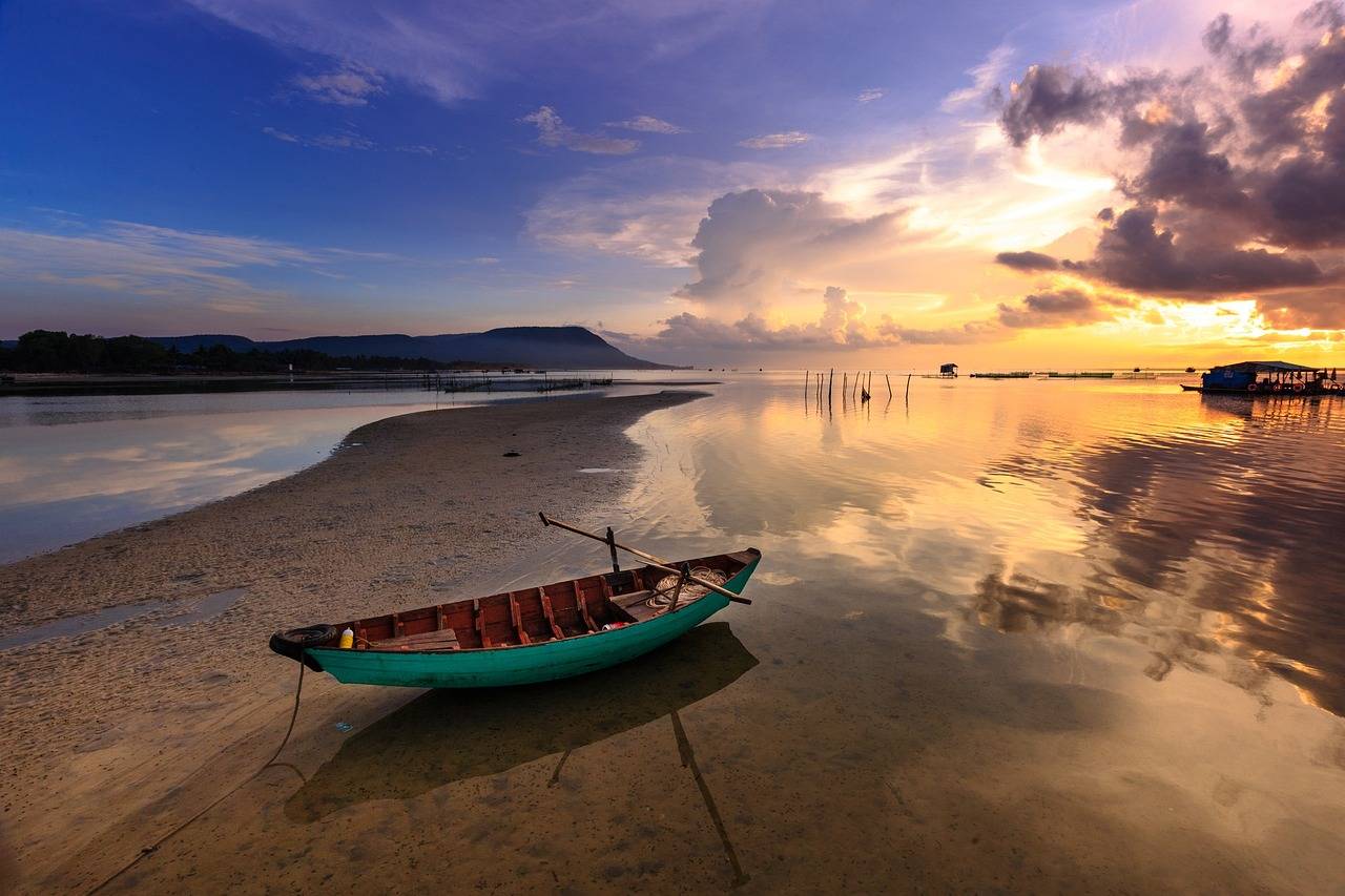 sunset, boat, nature