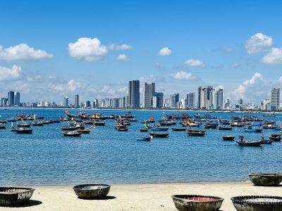 vietnam, danang beach, basket boat